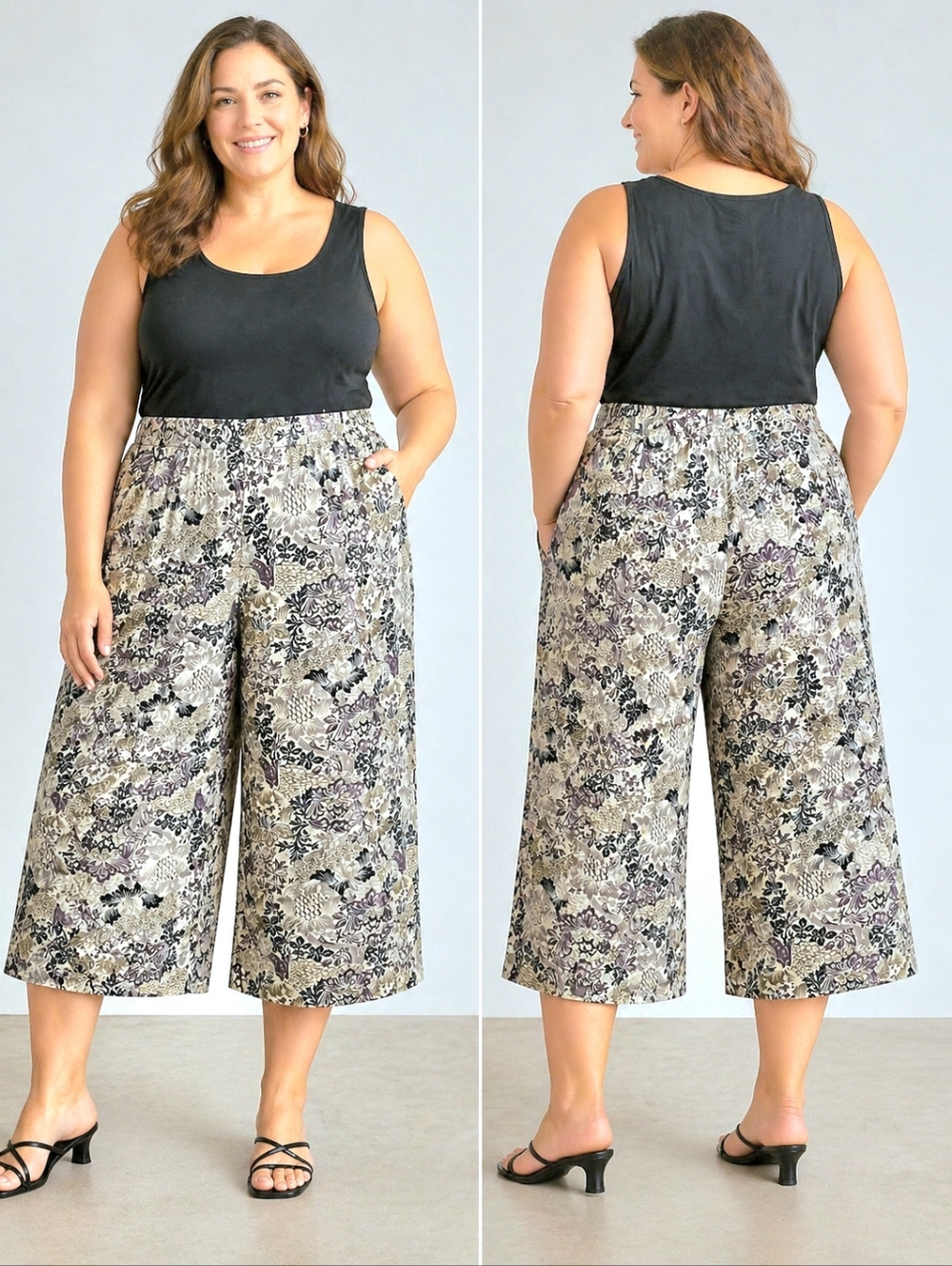 Della Spiga Vintage Floral High Rise Wide-Leg Cropped Pants Size 16